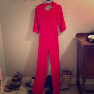 Backless red jumpsuit